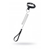 Черный узкий однослойный ошейник с серебристым поводком-цепочкой - Pecado - купить с доставкой в Комсомольске-на-Амуре