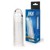 Прозрачная закрытая насадка на пенис с ребрышками - 16 см. - Sex Expert - в Комсомольске-на-Амуре купить с доставкой