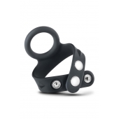 Черное эрекционное кольцо с подхватом мошонки на кнопках VS6 - Blush Novelties - в Комсомольске-на-Амуре купить с доставкой