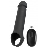 Черная вибронасадка для пениса с хомутом для мошонки и пультом ДУ Remote Controlled Penis Extension - Orion - в Комсомольске-на-Амуре купить с доставкой