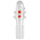 Гелевая прозрачная насадка с шариками и шипами - 14 см. - Toyfa Basic - в Комсомольске-на-Амуре купить с доставкой Гелевая прозрачная насадка с шариками и шипами - 14 см. - Toyfa Basic - в Комсомольске-на-Амуре купить с доставкой