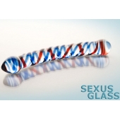 Двусторонний стеклянный фаллос с разноцветными спиралями - Sexus купить с доставкой в интернет-магазине Orgasmix в Комсомольске-на-Амуре Двусторонний стеклянный фаллос с разноцветными спиралями - Sexus
