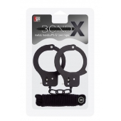Чёрные наручники из листового металла в комплекте с веревкой BONDX METAL CUFFS LOVE ROPE SET - Dream Toys - купить с доставкой в Комсомольске-на-Амуре