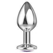 Малая серебристая анальная пробка Diamond Purple Sparkle Small с фиолетовым кристаллом - 7 см. - Lola Games - купить с доставкой в Комсомольске-на-Амуре