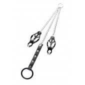 Черно-серебристые зажимы для сосков с кольцом для пениса TOYFA Metal - ToyFa - купить с доставкой в Комсомольске-на-Амуре