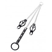 Черно-серебристые зажимы для сосков с кольцом для пениса TOYFA Metal - ToyFa - купить с доставкой в Комсомольске-на-Амуре