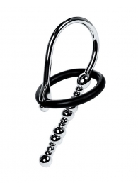 Серебристый уретральный плаг-бусины TOYFA Metal с мягким фиксириющим кольцом - ToyFa - купить с доставкой в Комсомольске-на-Амуре