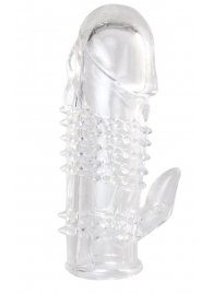 Прозрачная гелевая насадка с шипами и клиторальным отростком - 13 см. - Toyfa Basic - в Комсомольске-на-Амуре купить с доставкой