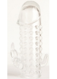 Гелевая прозрачная насадка с 2 отростками - 13 см. - Toyfa Basic - в Комсомольске-на-Амуре купить с доставкой