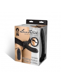 Чёрный полый страпон с вибрацией Unisex Vibrating Hollow Strap-On - 14 см. - Lux Fetish - купить с доставкой в Комсомольске-на-Амуре