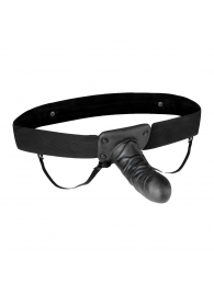 Чёрный полый страпон с вибрацией Unisex Vibrating Hollow Strap-On - 14 см. - Lux Fetish - купить с доставкой в Комсомольске-на-Амуре