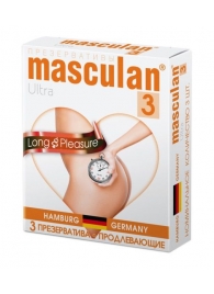 Розовые презервативы Masculan Ultra Long Pleasure с колечками, пупырышками и продлевающим эффектом - 3 шт. - Masculan - купить с доставкой в Комсомольске-на-Амуре