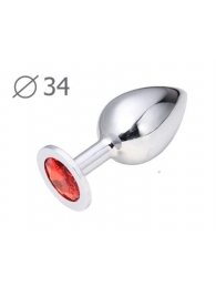 Коническая серебристая анальная втулка с красным кристаллом - 8,2 см. - Anal Jewelry Plug - купить с доставкой в Комсомольске-на-Амуре