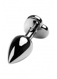 Серебристая коническая анальная пробка с красным кристаллом-сердечком - 7 см. - ToyFa - купить с доставкой в Комсомольске-на-Амуре