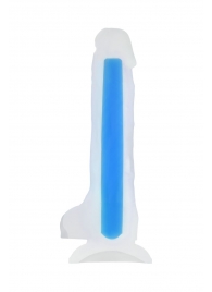 Прозрачно-синий фаллоимитатор, светящийся в темноте, Steve Glow - 20 см. - ToyFa купить с доставкой в интернет-магазине Orgasmix в Комсомольске-на-Амуре Прозрачно-синий фаллоимитатор, светящийся в темноте, Steve Glow - 20 см. - ToyFa
