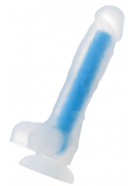 Прозрачно-синий фаллоимитатор, светящийся в темноте, Steve Glow - 20 см. - ToyFa купить с доставкой в интернет-магазине Orgasmix в Комсомольске-на-Амуре Прозрачно-синий фаллоимитатор, светящийся в темноте, Steve Glow - 20 см. - ToyFa