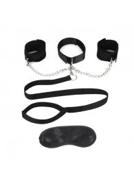 Чёрный ошейник с наручниками и поводком Collar Cuffs   Leash Set - Lux Fetish - купить с доставкой в Комсомольске-на-Амуре