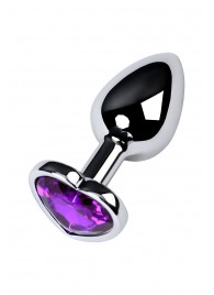 Серебристая коническая анальная пробка с фиолетовым кристаллом-сердечком - 7 см. - ToyFa - купить с доставкой в Комсомольске-на-Амуре