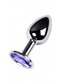 Серебристая конусовидная анальная пробка с фиолетовым кристаллом - 7 см. - ToyFa - купить с доставкой в Комсомольске-на-Амуре