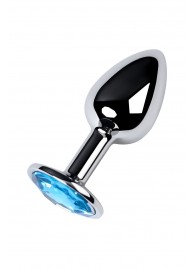 Серебристая конусовидная анальная пробка с голубым кристаллом - 7 см. - ToyFa - купить с доставкой в Комсомольске-на-Амуре