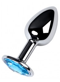 Серебристая конусовидная анальная пробка с голубым кристаллом - 7 см. - ToyFa - купить с доставкой в Комсомольске-на-Амуре