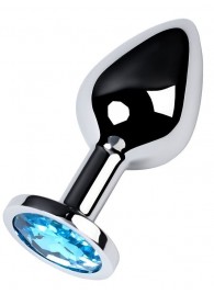 Серебристая конусовидная анальная пробка с голубым кристаллом - 8 см. - ToyFa - купить с доставкой в Комсомольске-на-Амуре