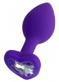 Фиолетовая анальная втулка Diamond Heart с прозрачным кристаллом - 7 см. - ToyFa - купить с доставкой в Комсомольске-на-Амуре