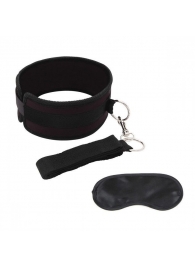 Черный ошейник с длинным поводком Collar and Leash Set - Lux Fetish - купить с доставкой в Комсомольске-на-Амуре