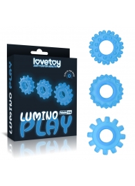 Набор из 3 голубых, светящихся в темноте эрекционных колец Lumino Play - Lovetoy - в Комсомольске-на-Амуре купить с доставкой