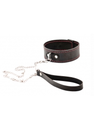 Черный широкий ошейник с красной строчкой и поводком - Crazy Handmade - купить с доставкой в Комсомольске-на-Амуре