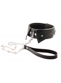 Черный ошейник-воротничок с металлическим поводком - Crazy Handmade - купить с доставкой в Комсомольске-на-Амуре