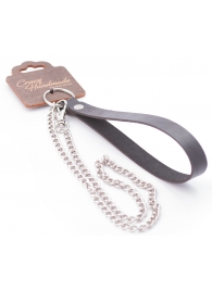 Серебристый металлический поводок с кожаной черной ручкой - 80 см. - Crazy Handmade - купить с доставкой в Комсомольске-на-Амуре