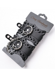 Ажурные наручники из черной кожи - Crazy Handmade - купить с доставкой в Комсомольске-на-Амуре