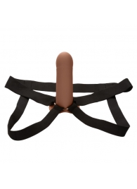 Коричневый фаллопротез из силикона Extension with Harness - 15,75 см. - California Exotic Novelties - купить с доставкой в Комсомольске-на-Амуре