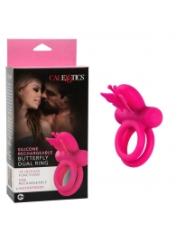 Розовое эрекционное виброкольцо Silicone Rechargeable Dual Butterfly Ring - California Exotic Novelties - в Комсомольске-на-Амуре купить с доставкой