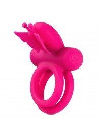 Розовое эрекционное виброкольцо Silicone Rechargeable Dual Butterfly Ring - California Exotic Novelties - в Комсомольске-на-Амуре купить с доставкой