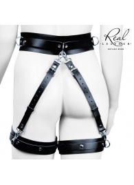 Черный кожаный пояс с гартерами - S-M - Notabu - купить с доставкой в Комсомольске-на-Амуре