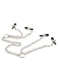 Серебристые зажимы для сосков и половых губ на тонкой цепочке - Notabu - купить с доставкой в Комсомольске-на-Амуре