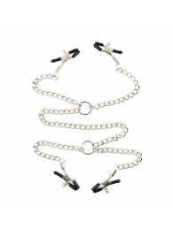 Серебристые зажимы для сосков и половых губ на тонкой цепочке - Notabu - купить с доставкой в Комсомольске-на-Амуре