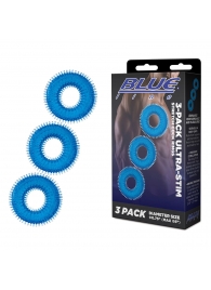 Комплект из трех голубых колец для эрекции 3-Pack Ultra-Stim Stretch Cock Rings - BlueLine - в Комсомольске-на-Амуре купить с доставкой