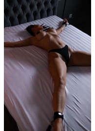 Черный кожаный набор фиксации на кровати Sex Game - БДСМ Арсенал - купить с доставкой в Комсомольске-на-Амуре