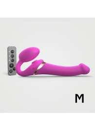 Ярко-розовый безремневой страпон Multi Orgasm Size M с клиторальной стимуляцией - Strap-on-me - купить с доставкой в Комсомольске-на-Амуре