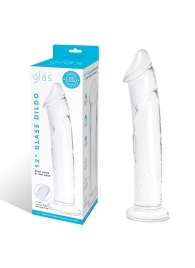 Большой стеклянный стимулятор 12’’ Glass Dildo With Veins   Flat Base - 28 см. - Glas