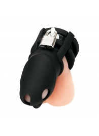 Черная клетка для пениса Silicone Small 2 in Cock Cage With Ball Divider - BlueLine - купить с доставкой в Комсомольске-на-Амуре