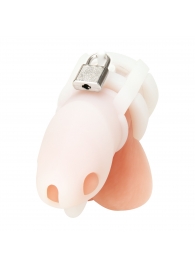 Белая клетка для пениса Silicone Small 2 in Cock Cage With Ball Divider - BlueLine - купить с доставкой в Комсомольске-на-Амуре