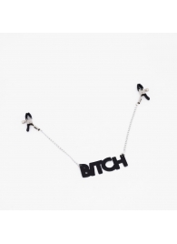 Зажимы на соски с кожаной подвеской Bitch - Crazy Handmade - купить с доставкой в Комсомольске-на-Амуре