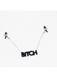 Зажимы на соски с кожаной подвеской Bitch - Crazy Handmade - купить с доставкой в Комсомольске-на-Амуре