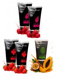 Набор из 5 съедобных лубрикантов JUJU (клубника х 2, малина х 2, тропические фрукты) - JuJu - купить с доставкой в Комсомольске-на-Амуре