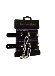 Черно-фиолетовые скругленные наручники с мягкой подкладкой - Crazy Handmade - купить с доставкой в Комсомольске-на-Амуре