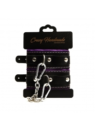 Черно-фиолетовые скругленные наручники с мягкой подкладкой - Crazy Handmade - купить с доставкой в Комсомольске-на-Амуре